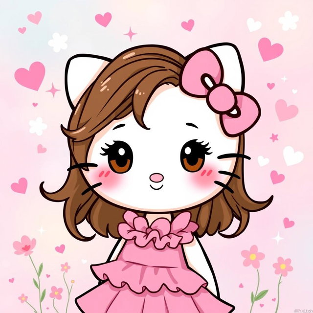 A cute Hello Kitty character inspired by a specific person, embodying her features and personality traits