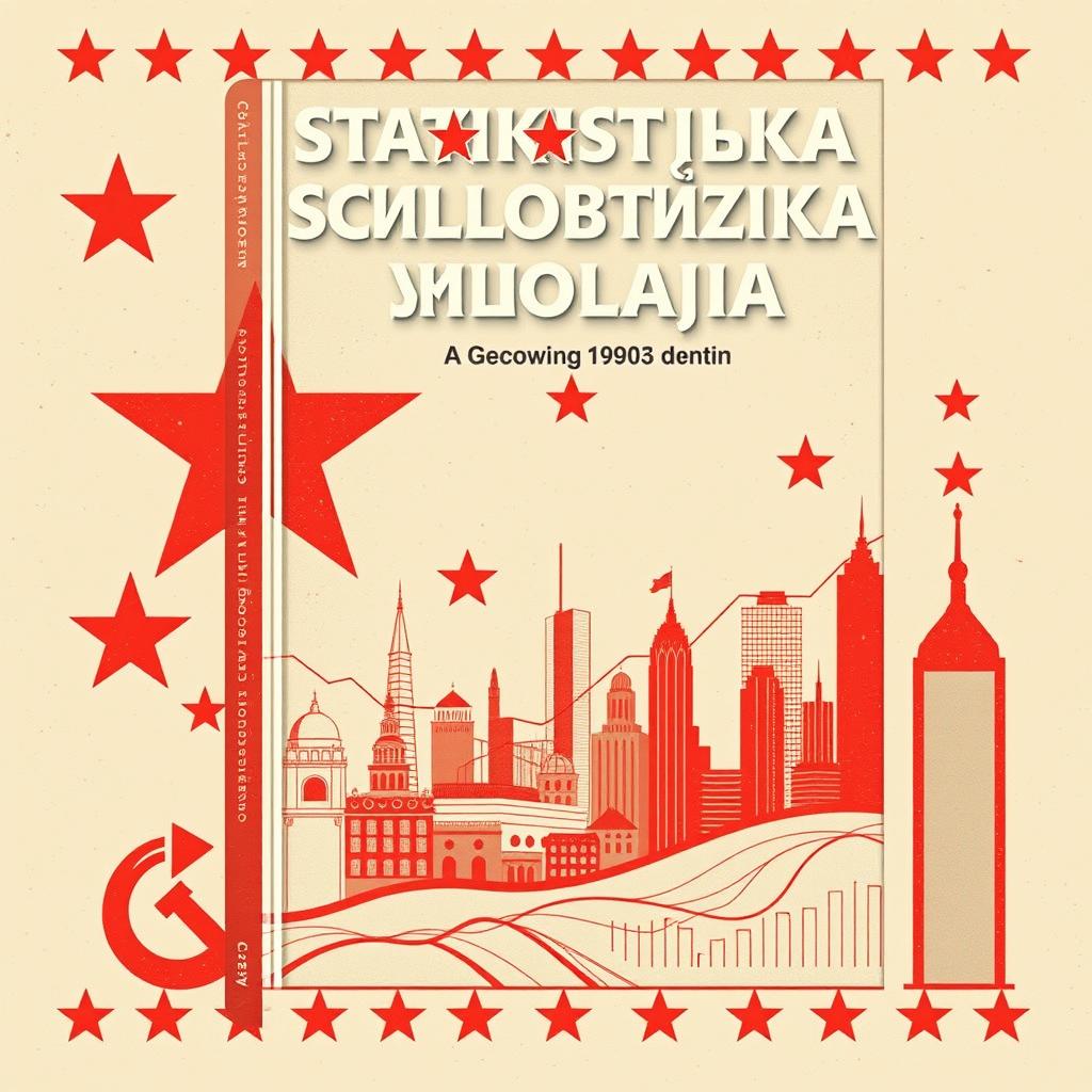 A book cover design for an economics statistics book featuring cities in socialist Yugoslavia, titled in Serbian Статистичка сликовница општина у СФРЈ у 1980