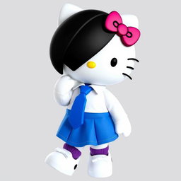 Hello Kitty character wearing a blue skirt, white shirt, and blue tie