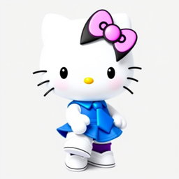 Hello Kitty character wearing a blue skirt, white shirt, and blue tie