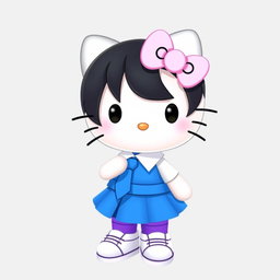 Hello Kitty character wearing a blue skirt, white shirt, and blue tie