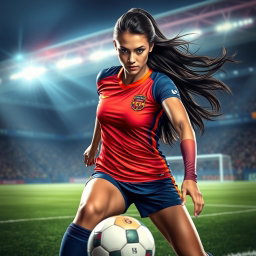 A stunning portrait of a female soccer player inspired by Alisha Lehmann, capturing her athleticism and grace on the field