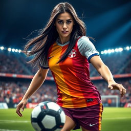 A stunning portrait of a female soccer player inspired by Alisha Lehmann, capturing her athleticism and grace on the field