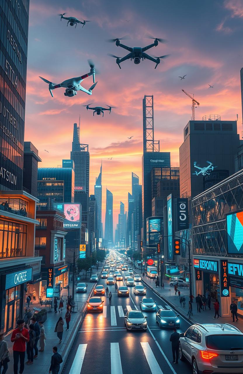 A futuristic cityscape showcasing the Internet of Things (IoT) technology