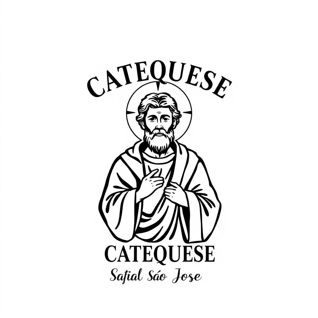 A shirt design layout featuring the word "CATEQUESE" prominently centered at the top in a modern and solemn font style that is easily legible