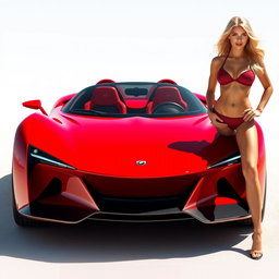A sleek, red two-seater sports car designed for maximum aerodynamics, showcasing a futuristic and aggressive style
