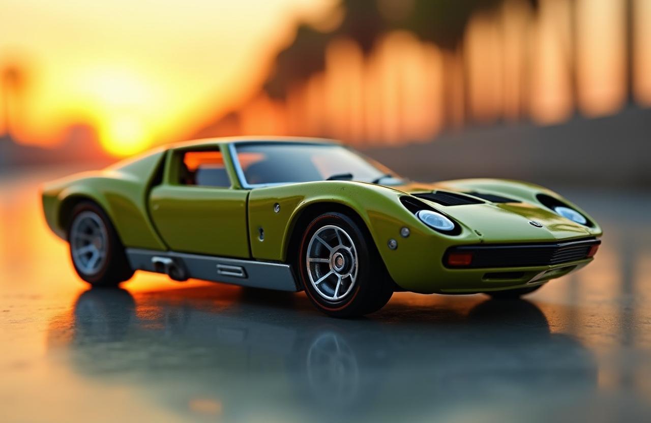 A beautifully detailed image of a Lamborghini Miura Hotwheels toy car
