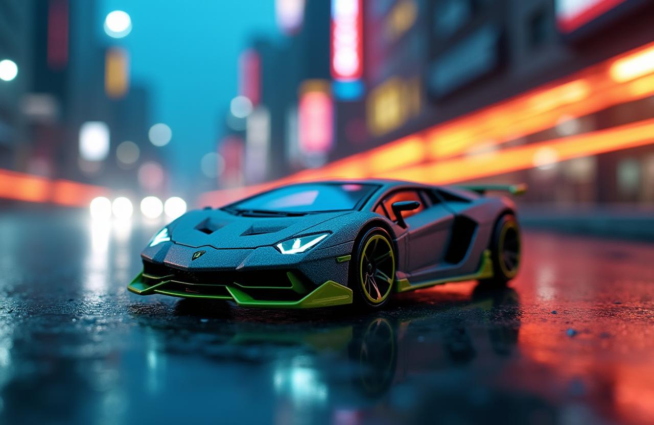 An exhilarating image of a Lamborghini Sesto Elemento Hotwheels toy car