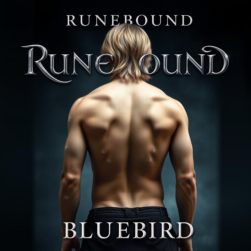 A captivating medieval-fantasy book cover titled "RUNEBOUND" displayed at the top in elegant silver cursive lettering, featuring a subtle shadow effect for added depth