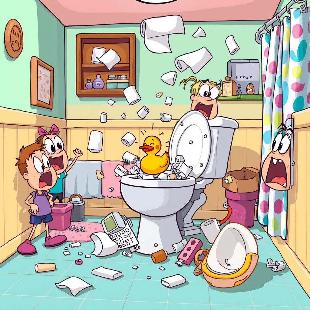Explosive Humor: A Cartoon Bathroom Disaster!
