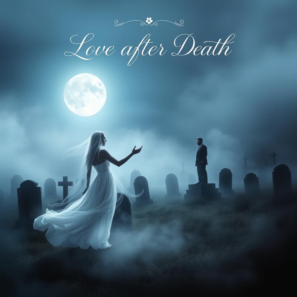 A hauntingly beautiful book cover for a novel titled 'Love After Death'