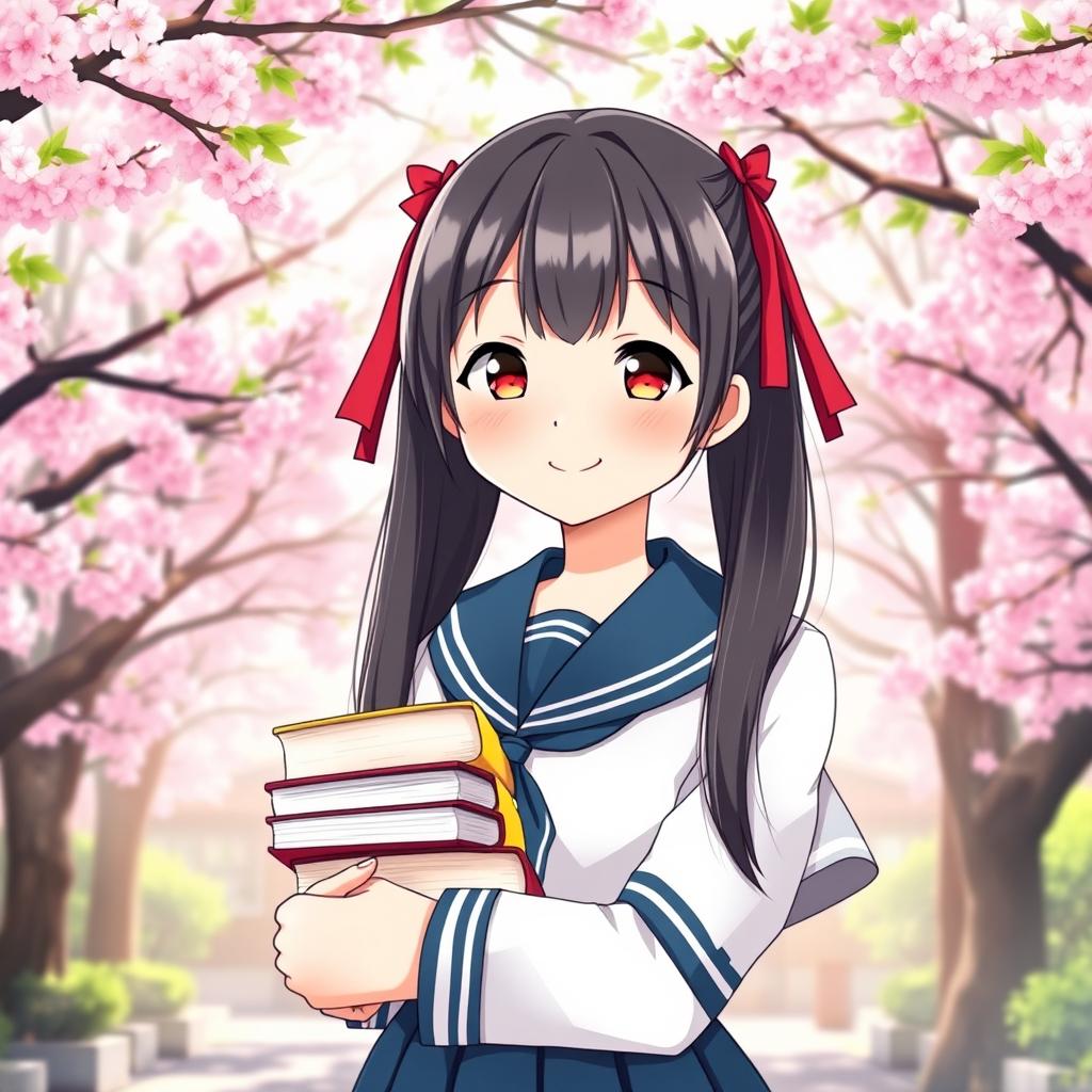 A cute Japanese school girl wearing a traditional sailor uniform