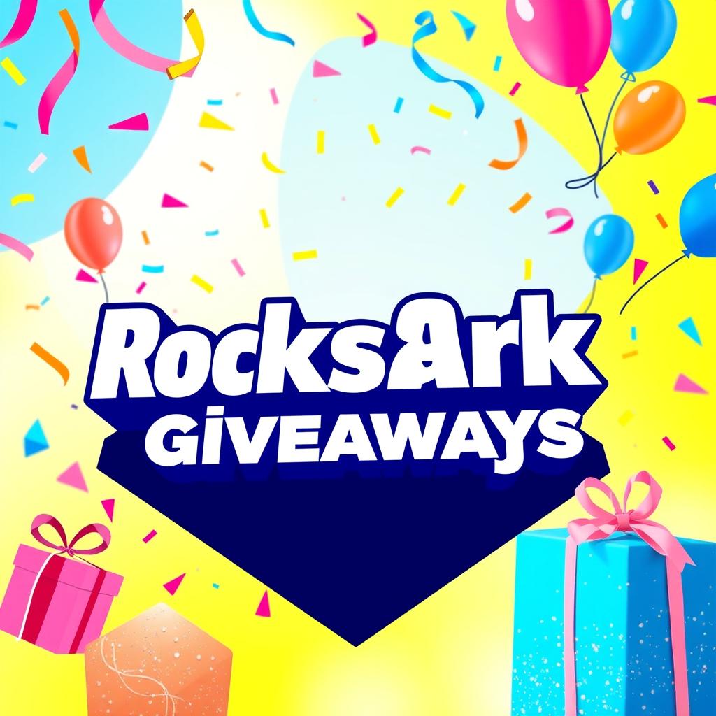 A vibrant and eye-catching advertisement for 'RocksArk Giveaways'
