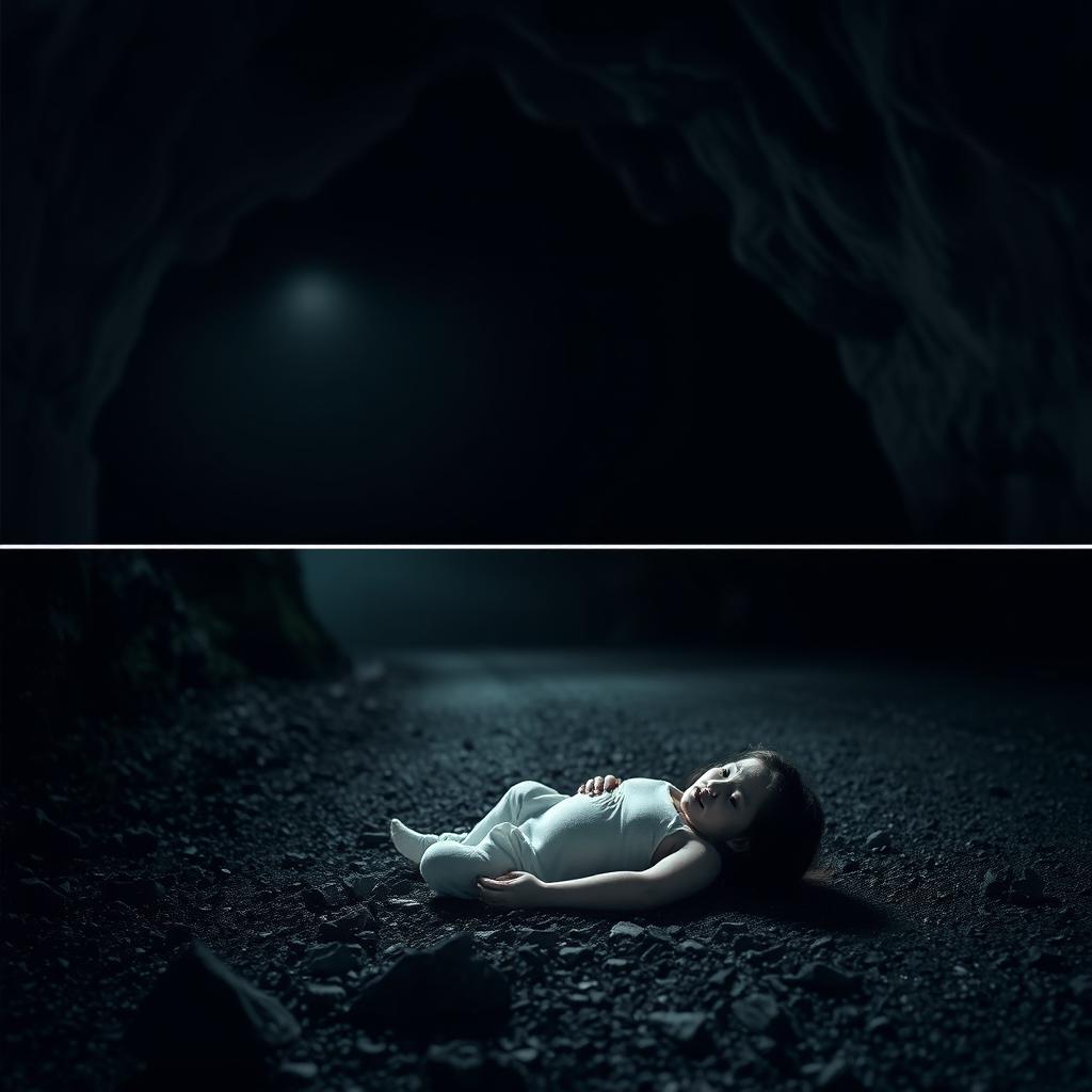 A dramatic and intense scene capturing a woman’s emotional turmoil as she experiences a surreal moment