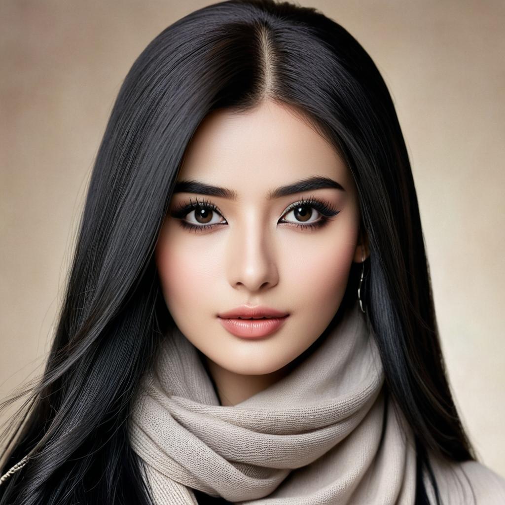 Chic Brunette Beauty in Stylish Shawl & Scarf