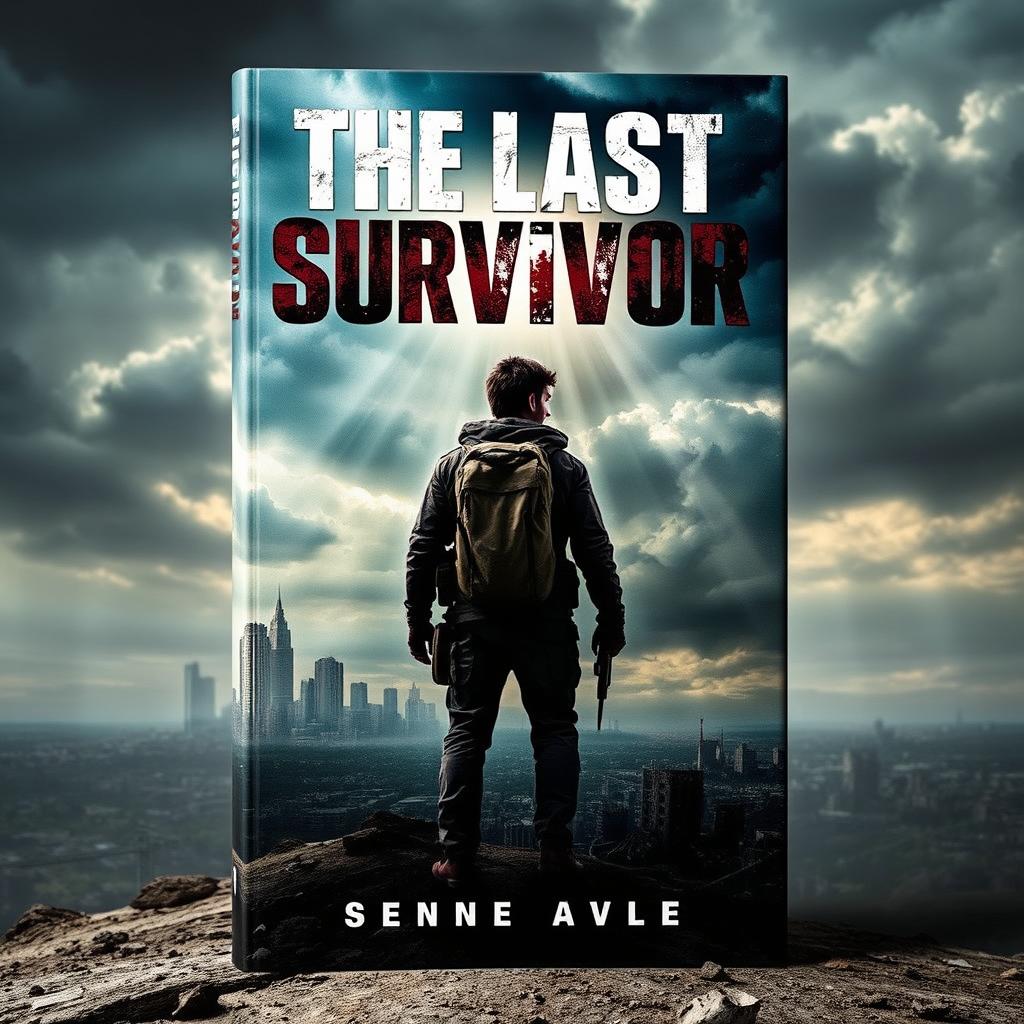 A striking book cover for a novel titled 'The Last Survivor'
