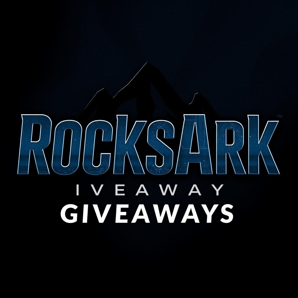 A sleek, modern design featuring the text 'RocksArk Giveaways' in bold, dynamic typography