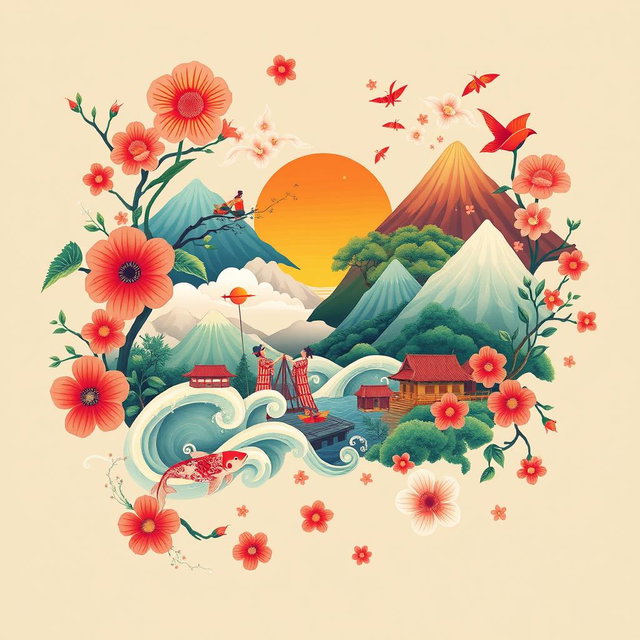 A captivating t-shirt design merging elements of Brazilian Northeast culture with Japanese aesthetics