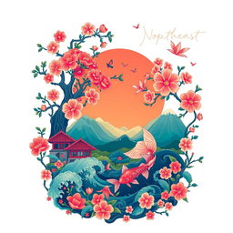 A captivating t-shirt design merging elements of Brazilian Northeast culture with Japanese aesthetics