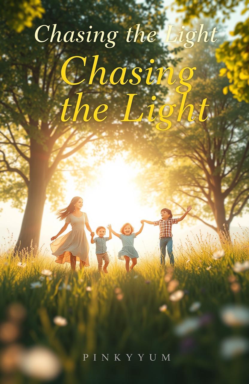 A heartwarming book cover titled 'Chasing the Light' by PinkyYum, illustrating a slice of life theme