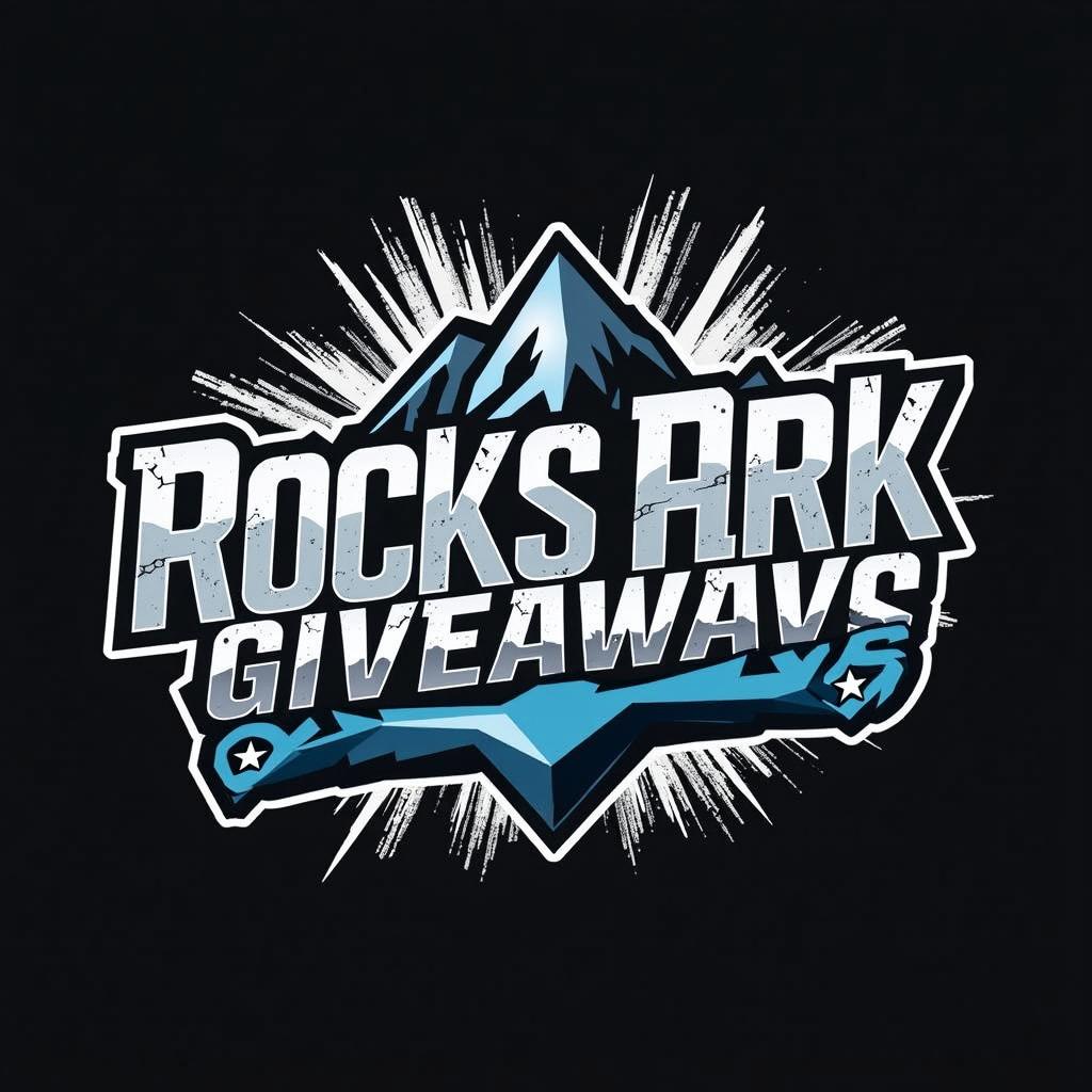 A bold and dynamic logo design featuring the text "RocksArk Giveaways"