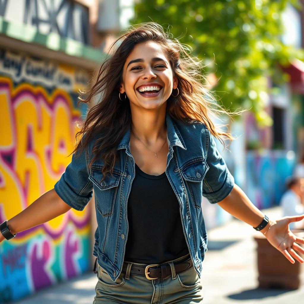 A young, joyful person radiating happiness and confidence, blissfully ignoring the criticism of others
