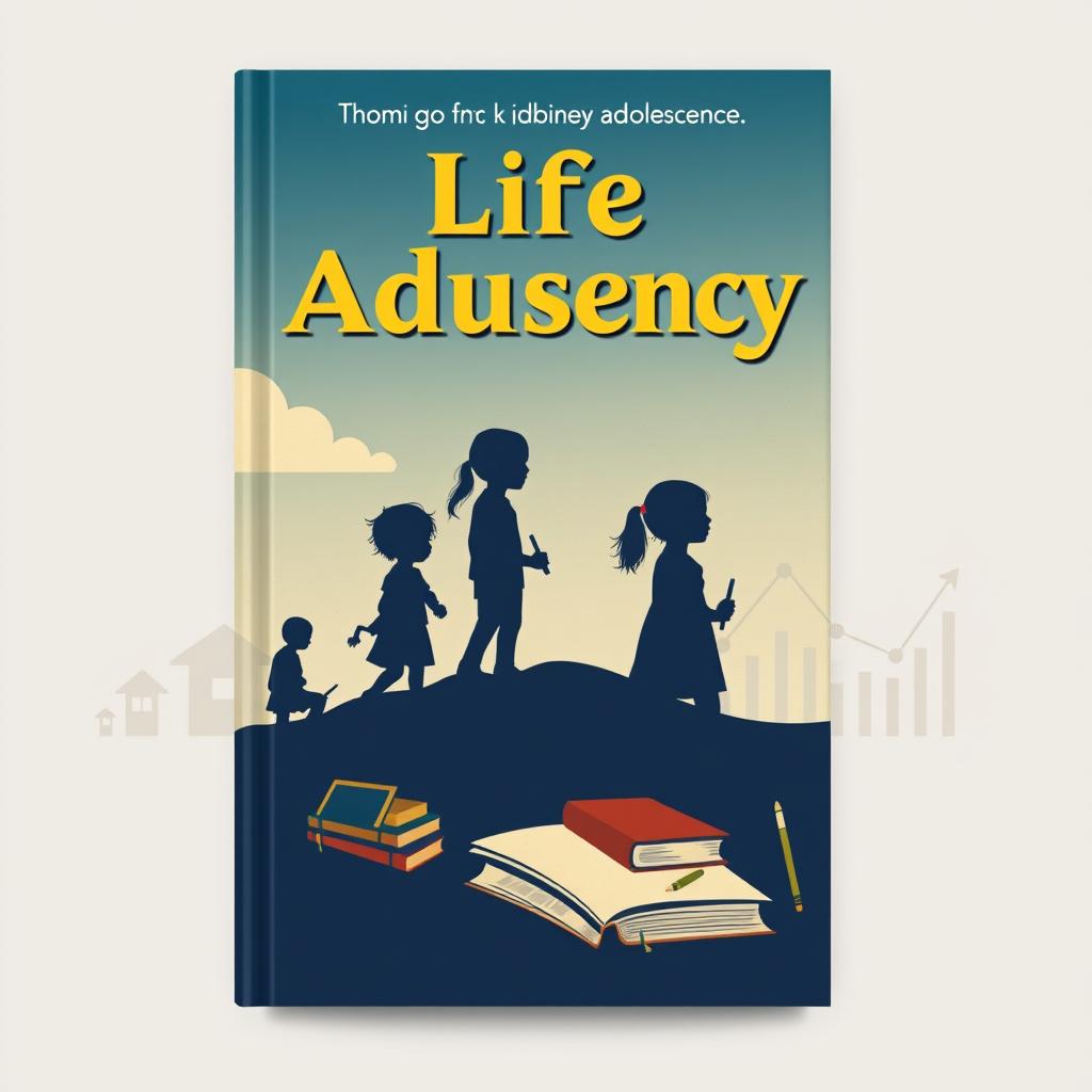 A book cover depicting a life journey from childhood to adolescence, with a background showing the transition from a humble environment to a challenging academic world