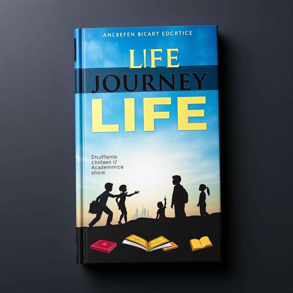 A book cover depicting a life journey from childhood to adolescence, with a background illustrating the transition from a humble environment to a challenging academic world