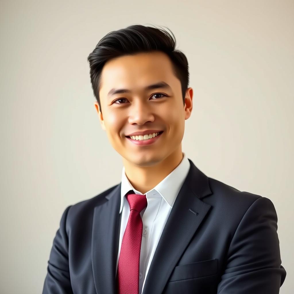 A professional and polished job application photo featuring an individual dressed in smart business attire