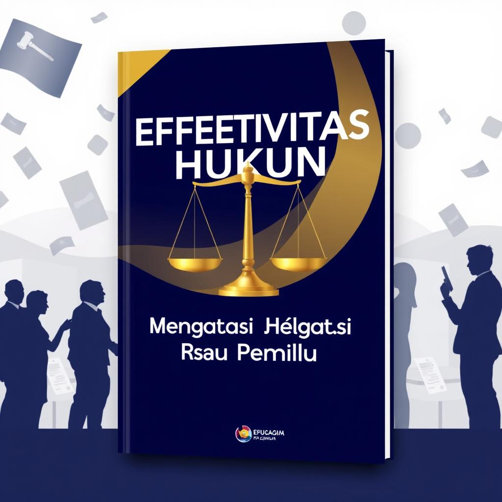 A captivating book cover design for 'Efektivitas Hukum dalam Mengatasi Risiko Pemilu'