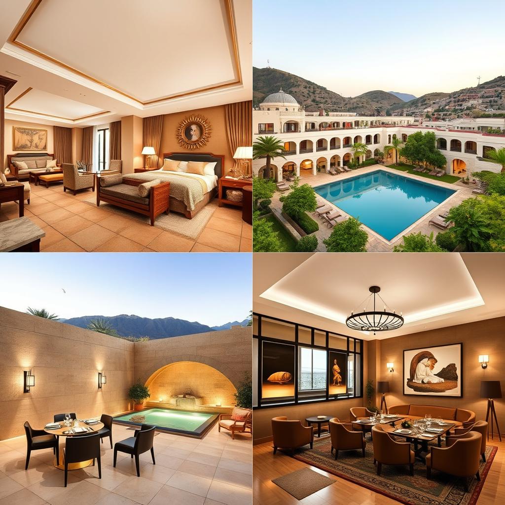 A luxurious 5-star hotel showcasing elegant environments with Arequipa's traditional sillar material