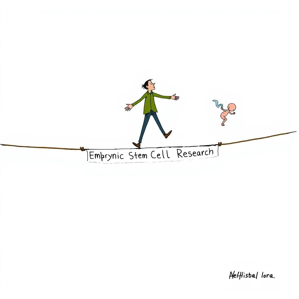 An editorial cartoon featuring a tightrope walker balancing precariously on a thin tightrope