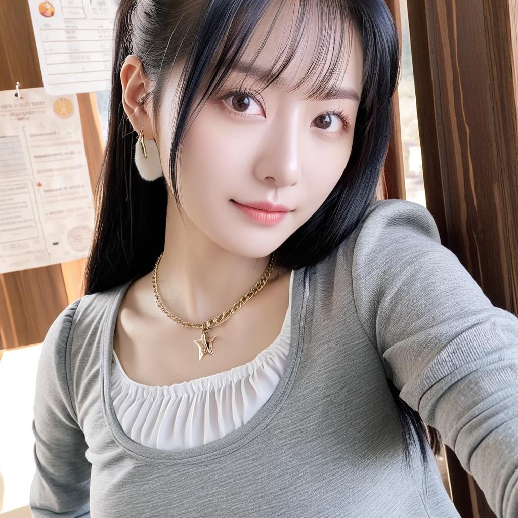 Casual Vibes: Playful Selfie of a Brunette Beauty