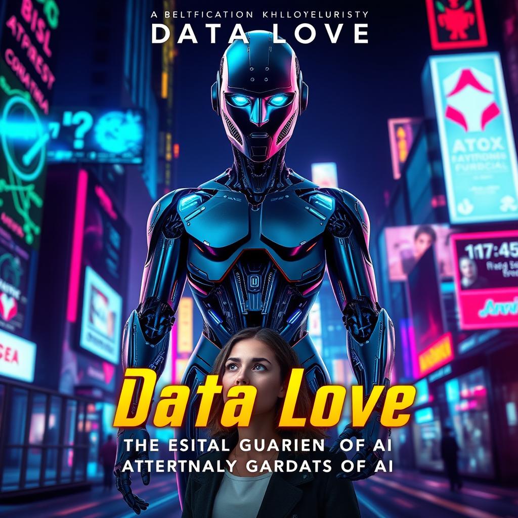 An eye-catching book cover for a novel titled 'Data Love: The Eternal Guardian of AI'
