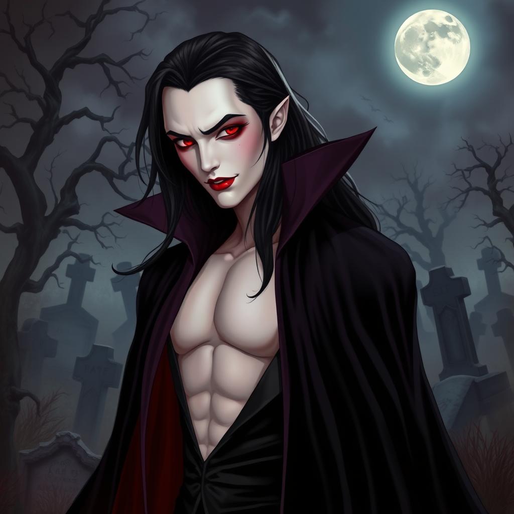 A captivating vampire character design for a gothic novel cover