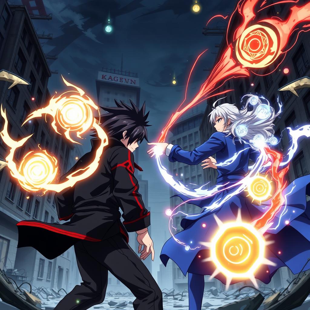 An epic scene from a supernatural battle inspired by the anime Jujutsu Kaisen