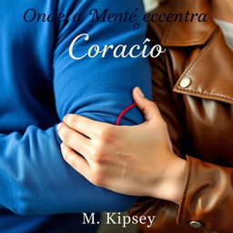 A close-up image depicting a man's muscular arm wearing a vibrant blue sweatshirt alongside a woman's toned arm clad in a brown leather jacket, her hand gripping the man's bicep affectionately