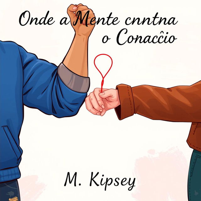 An artistic illustration featuring a stylized man’s muscular arm dressed in a vibrant blue sweatshirt beside a woman's elegant arm in a trendy brown leather jacket, her hand gripping his bicep in a playful manner