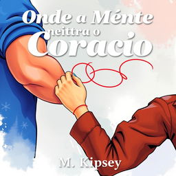 An artistic illustration featuring a stylized man’s muscular arm dressed in a vibrant blue sweatshirt beside a woman's elegant arm in a trendy brown leather jacket, her hand gripping his bicep in a playful manner