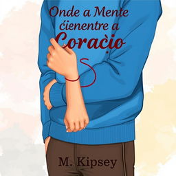 An artistic illustration featuring a stylized man’s muscular arm dressed in a vibrant blue sweatshirt beside a woman's elegant arm in a trendy brown leather jacket, her hand gripping his bicep in a playful manner