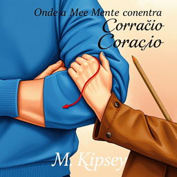 An artistic illustration showcasing a man's muscular arm in a vibrant blue sweatshirt paired with a woman's elegant arm in a stylish brown leather jacket, her hand playfully gripping his bicep