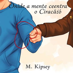 An artistic illustration showcasing a man's muscular arm in a vibrant blue sweatshirt paired with a woman's elegant arm in a stylish brown leather jacket, her hand playfully gripping his bicep