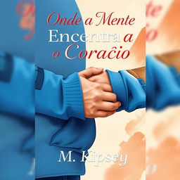 An artistic illustration featuring a man's arm in a vibrant blue sweatshirt next to a woman's arm in a stylish brown leather jacket