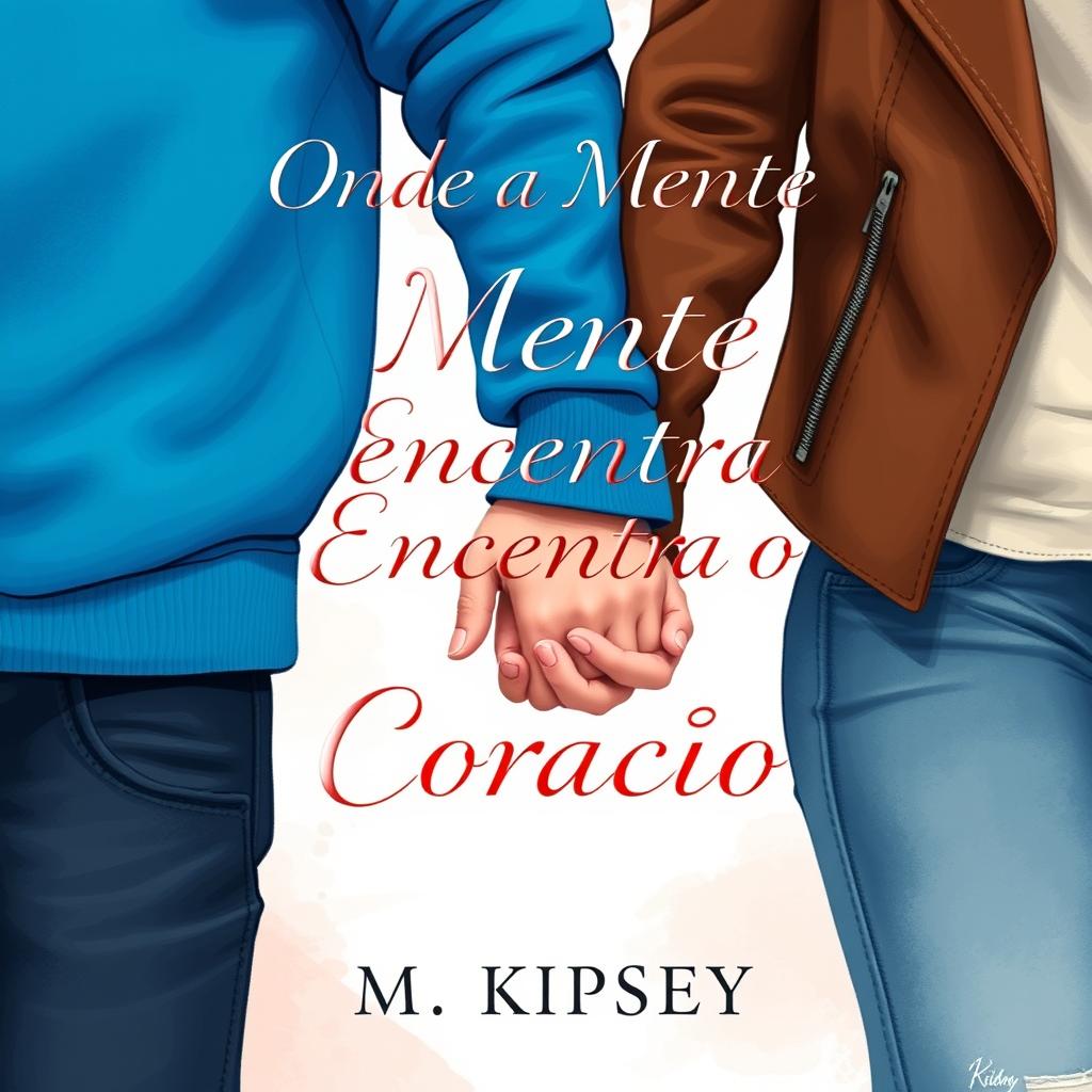 An artistic illustration featuring a man's arm in a vibrant blue sweatshirt next to a woman's arm in a stylish brown leather jacket