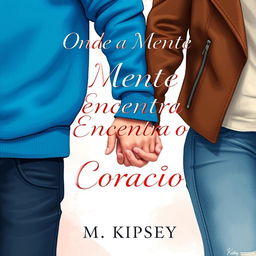 An artistic illustration featuring a man's arm in a vibrant blue sweatshirt next to a woman's arm in a stylish brown leather jacket