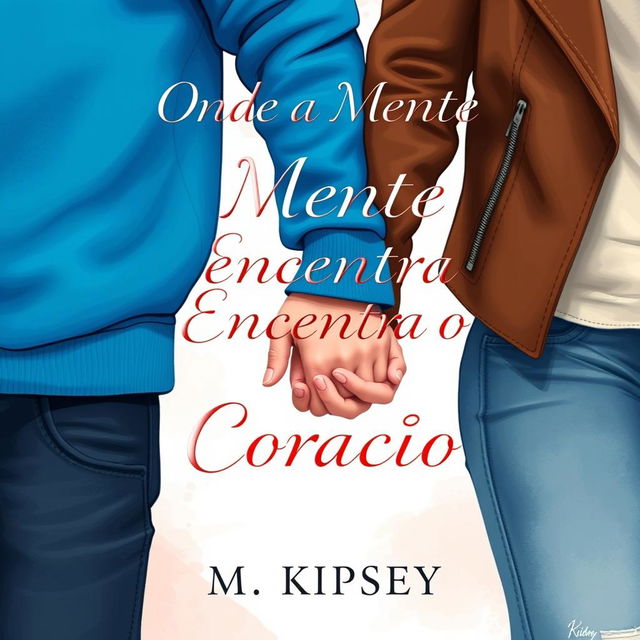 An artistic illustration featuring a man's arm in a vibrant blue sweatshirt next to a woman's arm in a stylish brown leather jacket