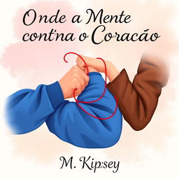 An artistic illustration showcasing a stylized man’s muscular arm in a vibrant blue sweatshirt alongside a woman's elegant arm in a trendy brown leather jacket, her hand playfully gripping his bicep