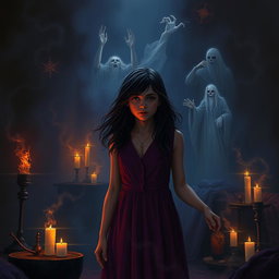 A dramatic and surreal scene illustrating Julia, an ordinary girl, grappling with the unimaginable as she loses control over her life