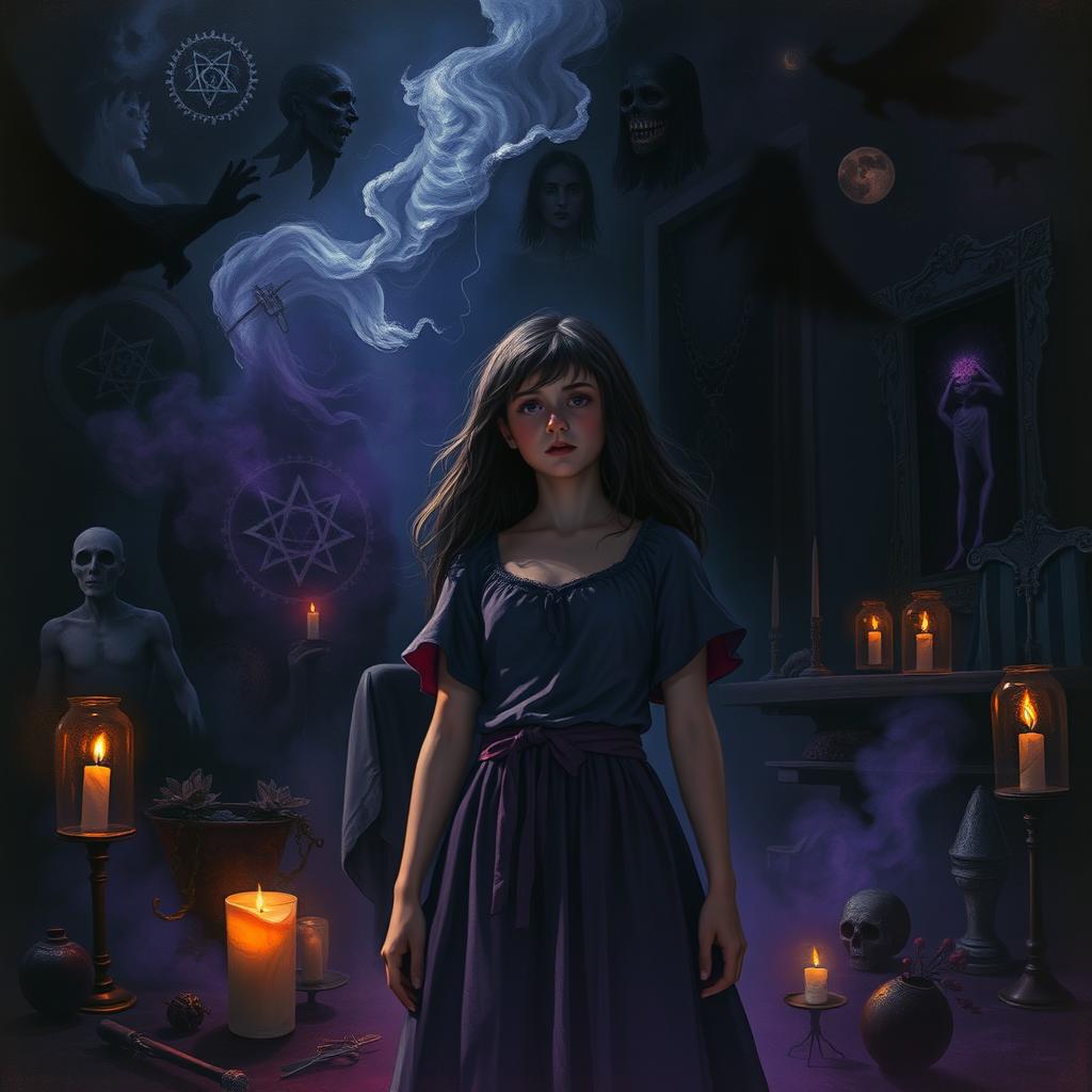 A dramatic and surreal scene illustrating Julia, an ordinary girl, grappling with the unimaginable as she loses control over her life