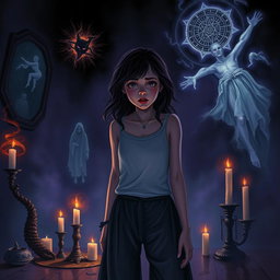 A dramatic and surreal scene illustrating Julia, an ordinary girl, grappling with the unimaginable as she loses control over her life